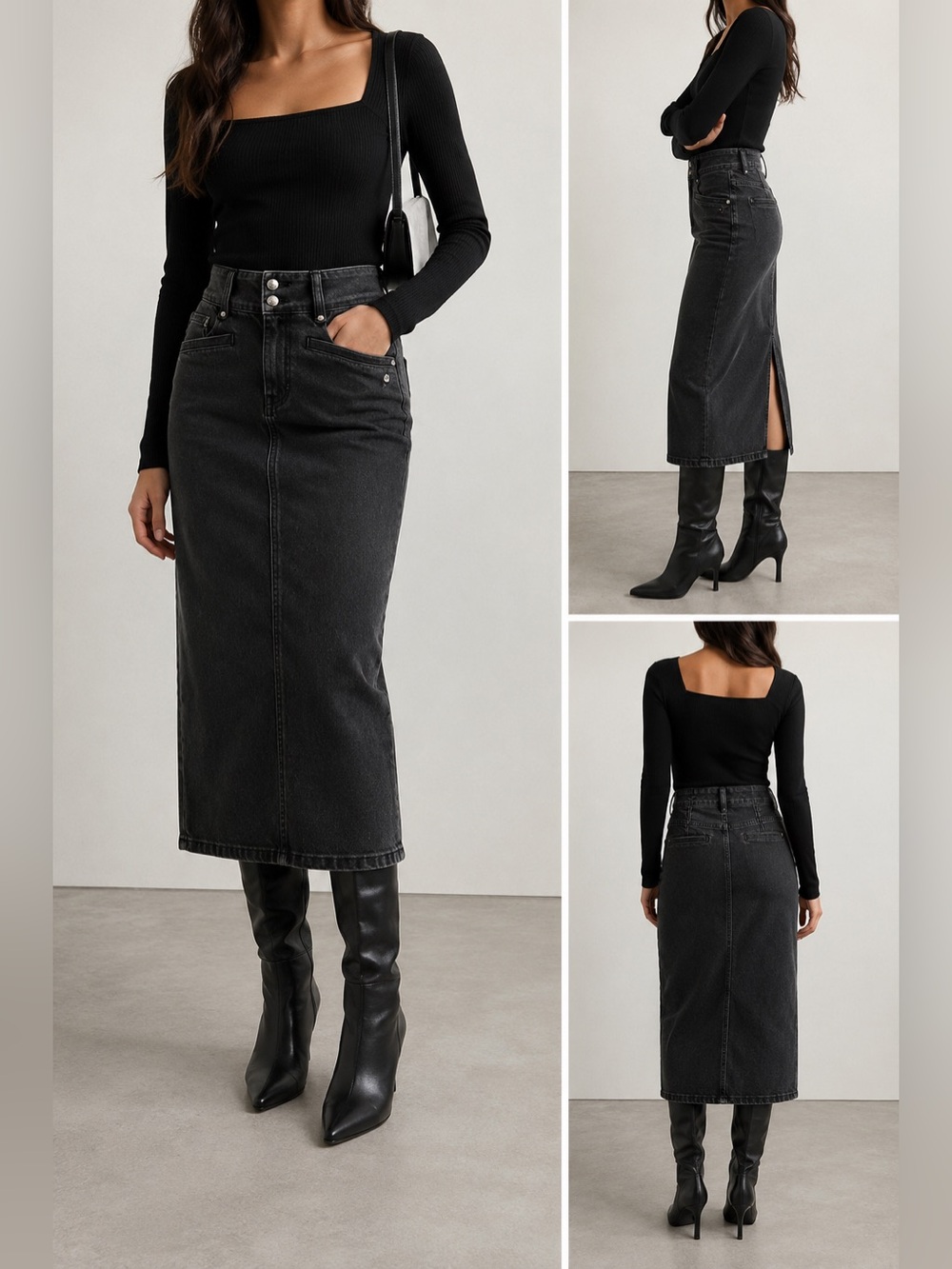 Point Zero Nicole Benisti Black Denim Skirt